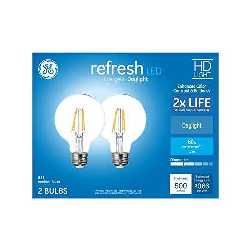 GE Refresh 60-Watt EQ G25 Daylight Dimmable Globe Bulb Light Bulb (2-Pack) 1