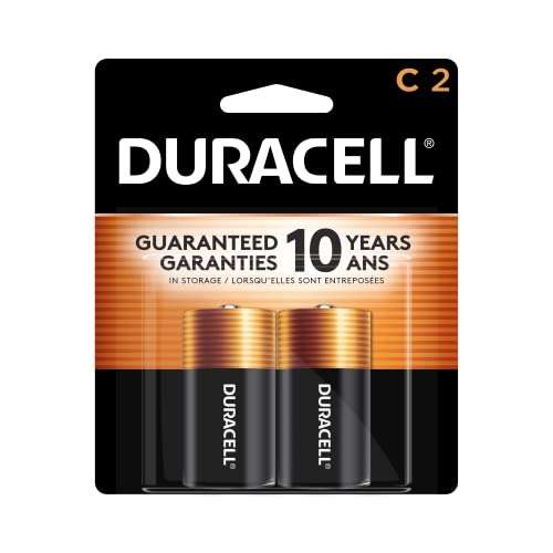 Duracell Coppertop C Batteries, 2 Count Pack, C Battery with Long-lasting Power, All-Purpose Alkaline C Battery for Household and Office Devices 1
