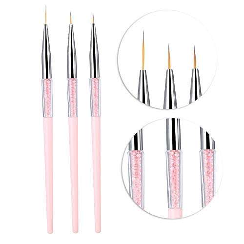 HURRISE Nail Art Liner Brushes, 3pcs Nail Art Pen Nail Art Dotting Liner Brush UV Gel Painting Pen Drawing Tool Set Rhinestone Handle(Pink) 1