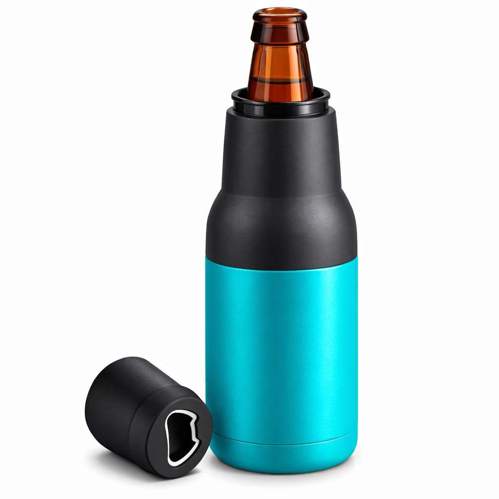 KitchEase Frosty Beer 2 Go Vacuum Insulated Double-Walled Stainless Steel Beer Can and Bottle Cooler with Beer Opener | Eco-Friendly & BPA-Free Drink Cooler – 1 Pc (Turquoise) 1