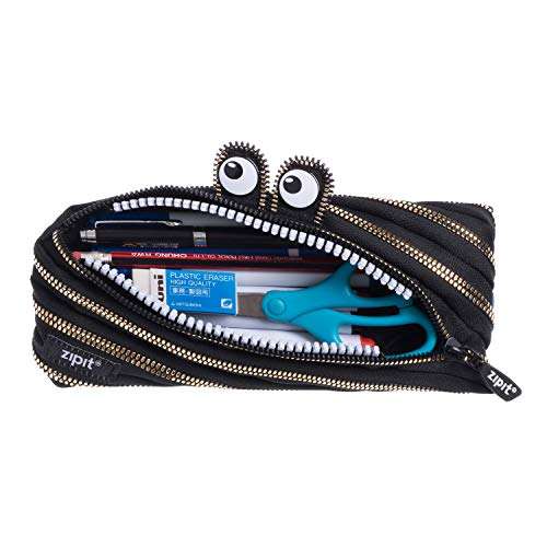 ZIPIT Monster Pencil Case for Kids, Cute Zipper Pouch for Boys Girls and Teens, Stationery Bag for School,Black & Gold 4