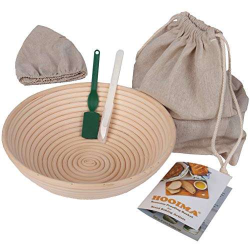 Banneton Bread Basket – Sourdough Proofing Set – Bread Bowl & Linen Liner Cloth + Lames – Rattan Basket No Smell – Bread Bag Included – 10” Brotform – for Homemade Bread 1