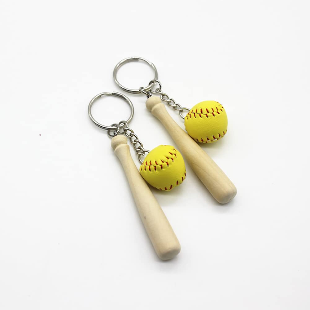 UUYYEO 6 Pcs Softball Keychain Mini Baseball Keyring Wooden Bat Key Chains Baseball Party Souvenir Favor for Sports Team Yellow 5