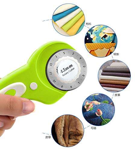 45mm Rotary Cutter with 1 Replacement Rotary Blades, Safety for Sewing Fabric Leather Quilting and More 3