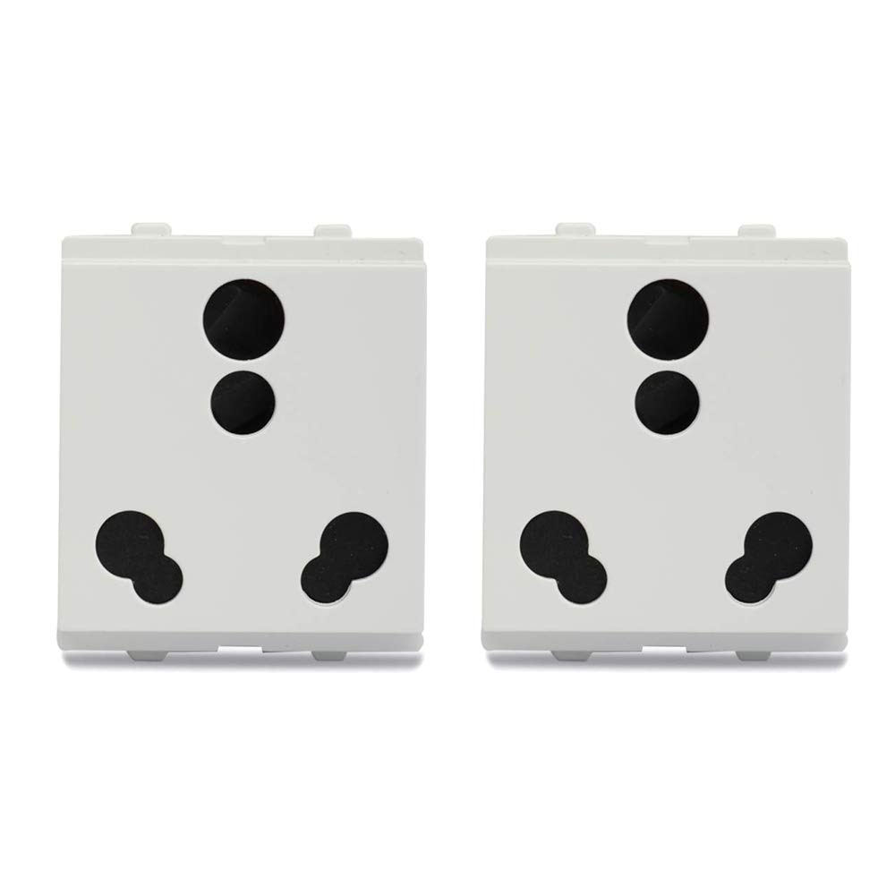 Schneider electric X2106WH Opale-6A/16A, 3 Pin Socket with Shutter (White) (Pack of 2)