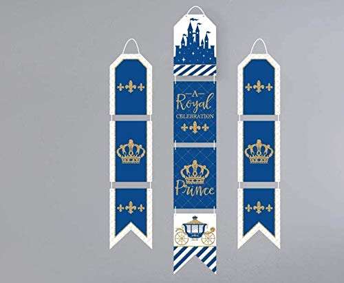 Theme My Party Royal Prince Charming - Hanging Vertical Paper Door Banners - Birthday Party Wall Decoration Kit - Indoor Door Decor 1