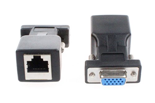 NOYITO VGA to RJ45 Adapter VGA Extender VGA 15 Pin to RJ45 Male Female Network Cable Connector Support 720P 1080I 1080P Analog HD Transmission (Pack of 2) (1 Male + 1 Female) 2