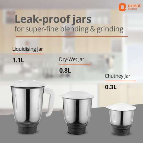Orient Electric 500W mixer grinder | Kitchen Kraft 500 MGKK50B3 with 3 SS jars | Longer life balanced coil motor | ABS body | Uniform grinding | 5 years motor warranty 6