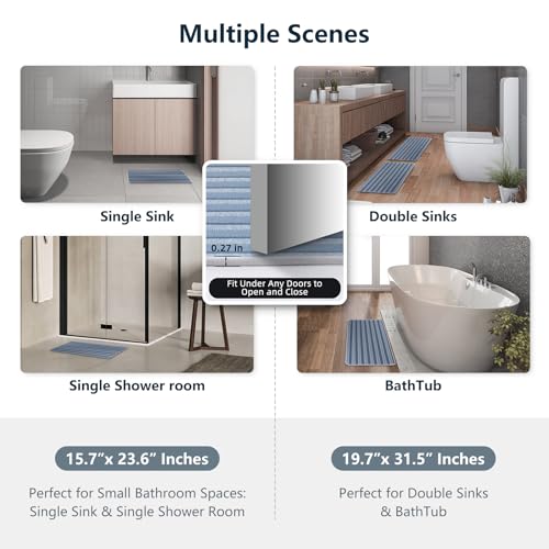 HERA BEAUTY Super Absorbent Bath Mat, Quick Dry Bath Mats for Bathroom, Non Slip Rubber Bathroom Mats Rugs, Easy to Clean Machine Washable Thin Bath Mats (Blue, 59" L x 17.7" W) 6