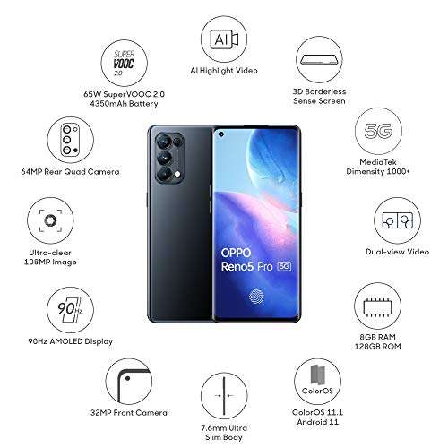 Oppo Reno5 Pro 5G (Starry Black, 8GB RAM, 128GB Storage) with No Cost EMI/Additional Exchange Offers 3