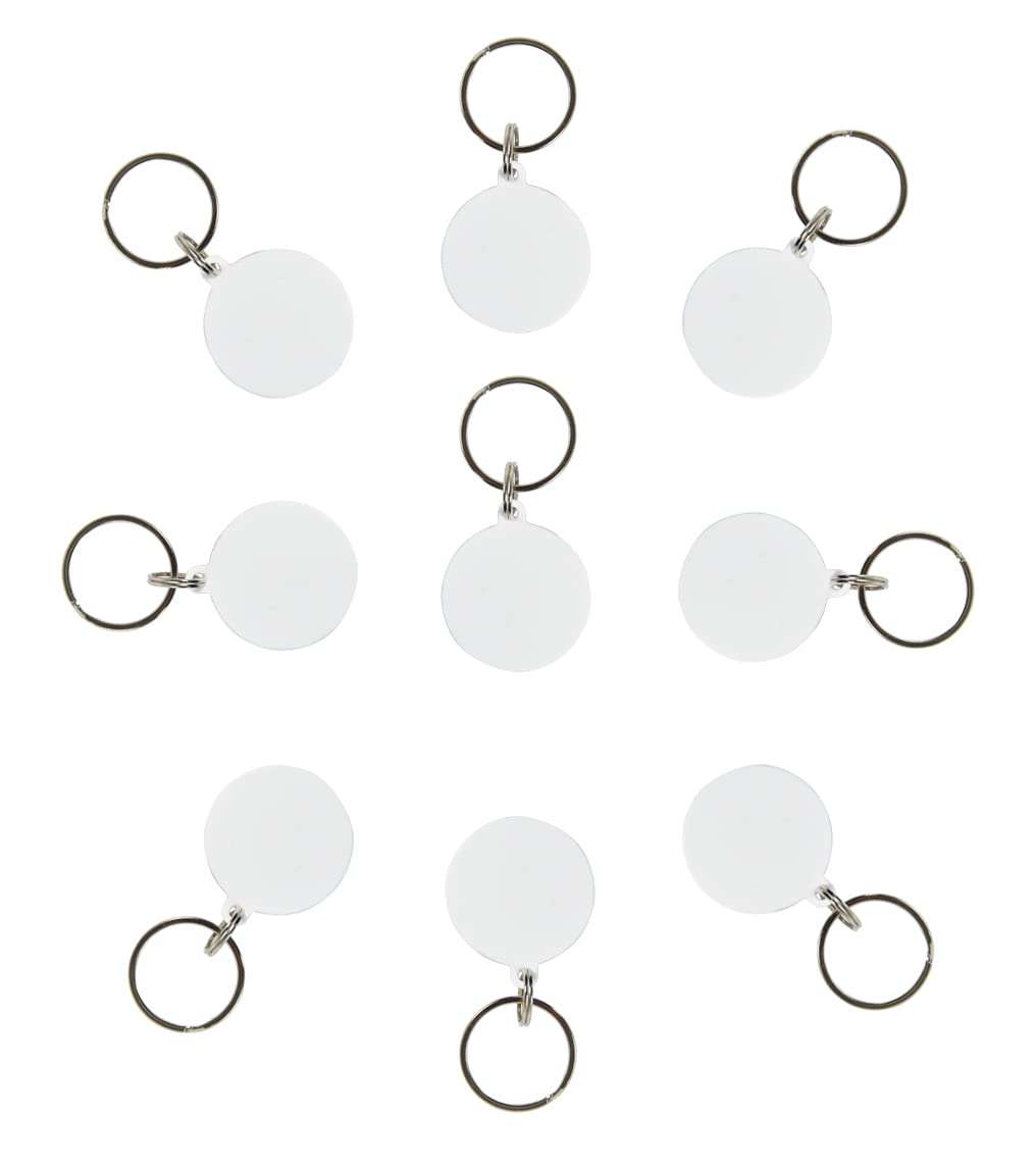 10 Pieces White Blank Polymer Craft Round Dog Tag Key Chain Sublimation Dye Heat Thermal Transfer 1,5´´ x 1,5´´ (3.5 x 3.5 X 0,2 cm) 1
