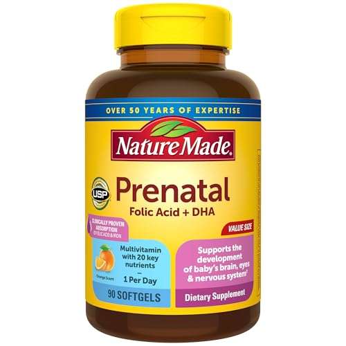 Nature Made Prenatal with Folic Acid + DHA, Prenatal Vitamin and Mineral Supplement for Daily Nutritional Support, 90 Softgels, 90 Day Supply 1