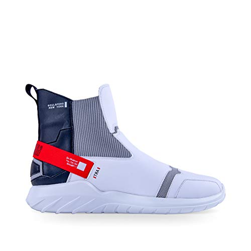 Soulsfeng Stylish High Top Sneakers for Men Basketball Shoes Slip On Laceless Sneaker One Step White Black Red Mens Size 13 5