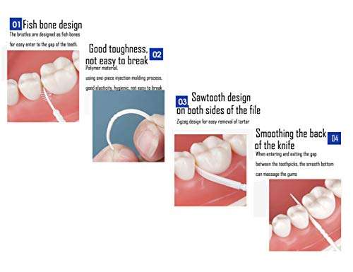 LBY Plastic Toothpicks, Interdental Toothpicks with Brush and Flat Rhombus Tips, Home Teeth Cleaning Tool, Plastic (White) (Pack of 500) 4