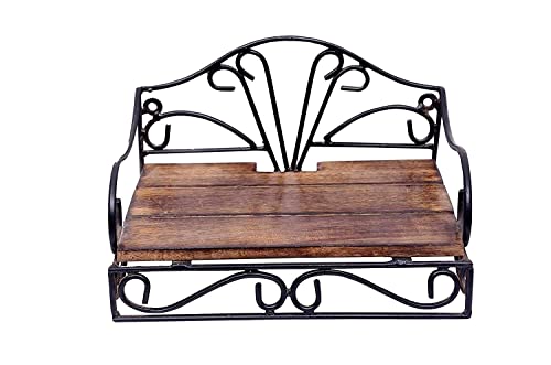 MOON CRAFT Floating Shelve Rustic Wooden Wall Shelf - Wood and Wrought Iron Glossy Finish Set Top Box Holder 2