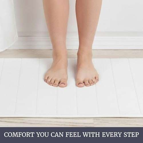 Bathroom Rugs - 2-Piece Memory Foam Bath Mats with Microfiber Top - Non-Slip Absorbent Rugs for Shower, Laundry, or Kitchen by Lavish Home (White) 4