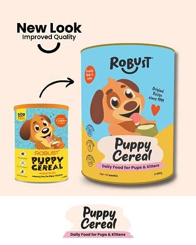 ROBUST Puppy Cereal Recipe(Original Recipe) | Daily Food for Puppies & Kittens | with Probiotics & Natural Ingredients | 100% Vegetarian | New Pack (450g) 5