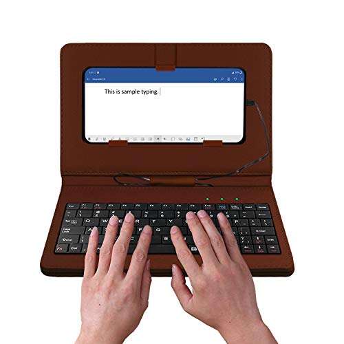 ACM Keyboard Case Compatible with I-Kall K475 Mobile Flip Cover Stand Direct Plug & Play Device for Study & Gaming Brown 3