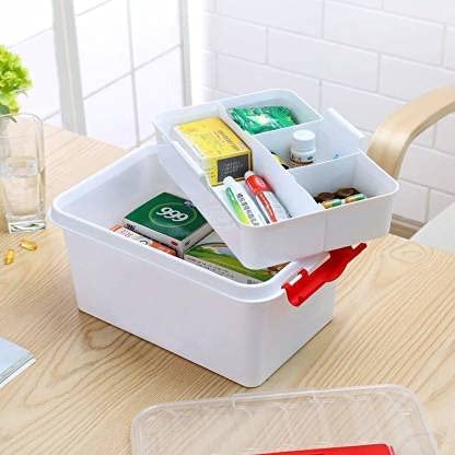 spiritchemtech Portable Double Layers Rectangular Medicine Cabinet Household First Aid Kit Medical Box 4