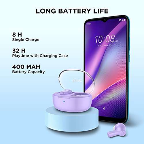 HTC True Wireless Earbuds 1 Bluetooth 5.3 Earphones, in-Ear Headphone ENC Noise Cancellation with Transparent Charging Case, 32-Hour Playtime/Built-in Mic/Touch Control -Crystal Purple 2