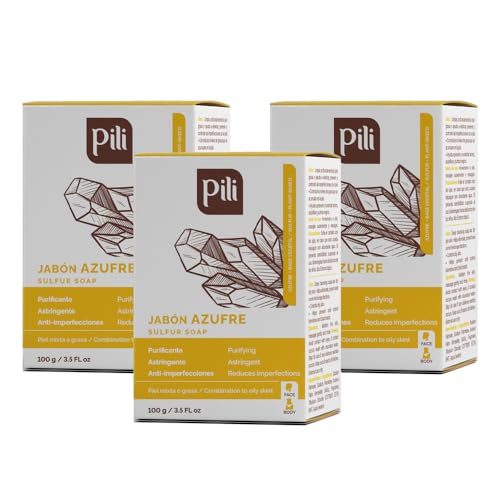 Pili Natural Sulfur Soap Bars (3 Pack) Jabón de azufre - Cleansing soap bars- Control oily skin, unclog pores and prevent acne. 3