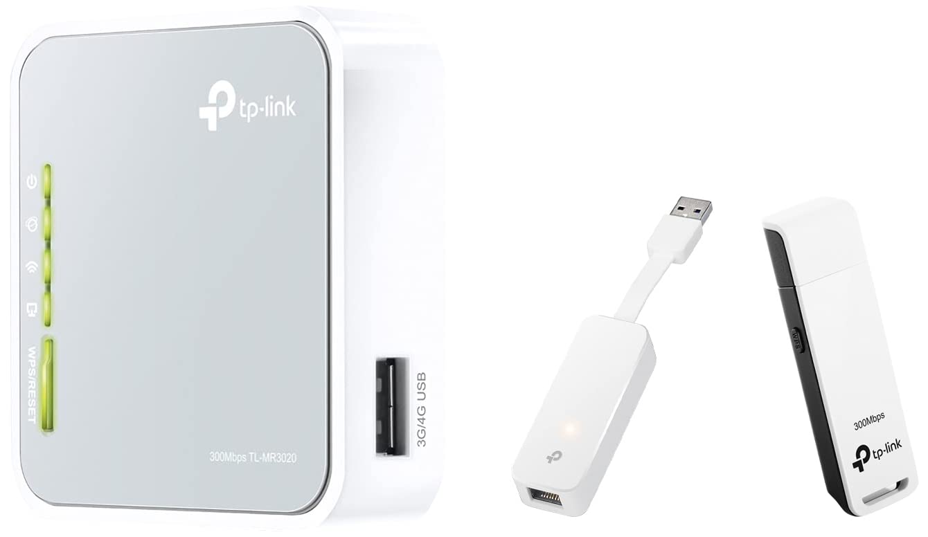 TP-Link 300Mbps Wireless 3G/4G Portable Router with Access Point & TL-WN821N 300 MBPS WiFi WI-FI Wireless N USB Adapter & UE300 USB 3.0 to RJ45 Gigabit Ethernet Network Adapter - Plug and Play