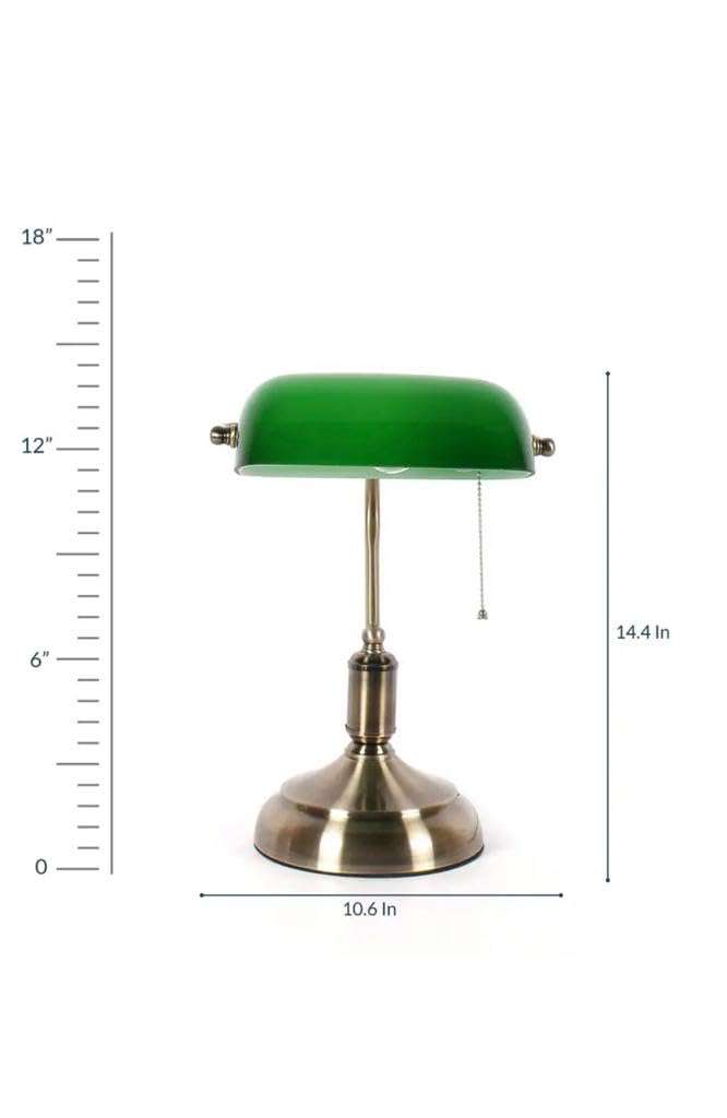 Green Table Lamp with Antique Brass Finish Base of Study Lamp for Computer Work Reading Writing Drafting Crafting Bookkeeping Sewing Knitting & Painting 4
