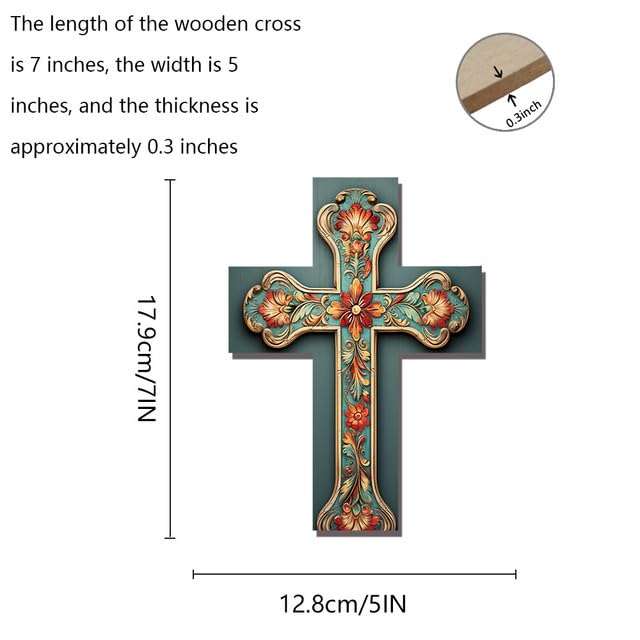 Wooden Vintage Cross for Wall Wood Plaque Wall Hanging Sign Rustic Cross Home Bar Cafe Kitchen Bathroom Living Room Decor 7x5in 6