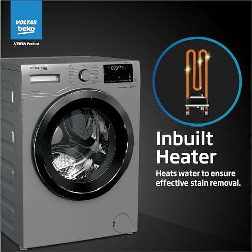 Voltas Beko 8.0kg, Inverter, 5 Star Front Load Washing Machine (WFL8014VTSC, Gray), Steam Wash,Stain Expert 5