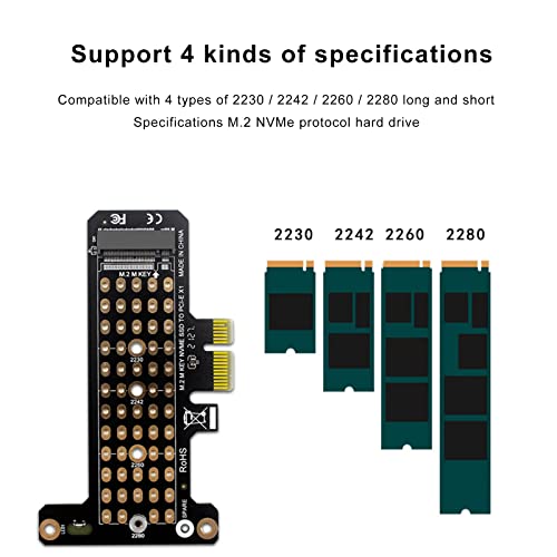 M.2 PCIe Adapter M.2 NVME AHCI SSD M Key to PCIeX1 Adapter Expansion Card Expansion, Support PCIe 3.0/4.0 with M.2 PCIe NVMe SSD Aluminum Alloy Heat Sink 3