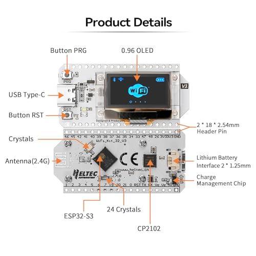 MakerFocus ESP32 OLED WiFi Kit V3 Integrated WiFi Bluetooth CP2102 IoT Development Board with 0.96-inch OLED Display for Arduino Intelligent Scenes 4