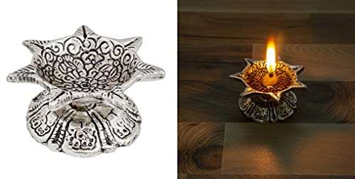 Silver Ganesh with Shehanais and Golden Ganesh with Sitar Instrument Statue Oxidized Finish with Beautiful Gift Box Packing and with Carry Bag and 4 pics jyot Set (11.5 Cm X 11 Cm X 9.5 Cm 6