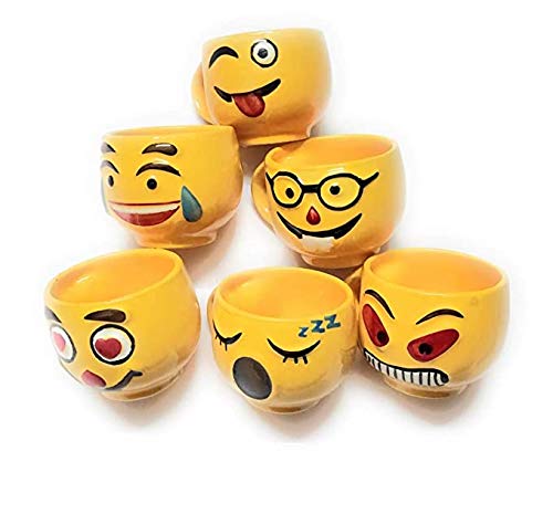 Tea Cups, Coffee Cups Set for Daily use Home Set of 6 Ceramic Tea Cups Perfect Tea Set for Kitchen (Yellow Emoji Smiley) 3