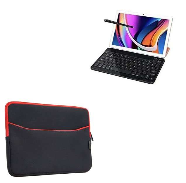 BoxWave Case Compatible with JUSYEA Android 11 Tablet J10-1 (10 in) - SoftSuit with Pocket, Soft Pouch Neoprene Cover Sleeve Zipper Pocket - Jet Black with Red Trim 1