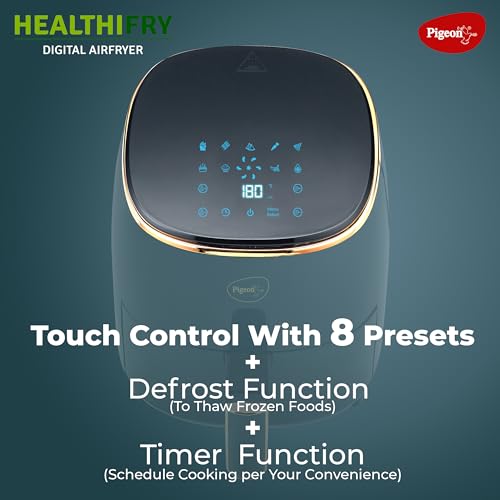 Pigeon Healthifry Digital Air Fryer, 360° High Speed Air Circulation Technology 1200 W with Non-Stick 4.2 L Basket - Green 2