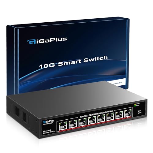 8 Port 10Gb Ethernet Switch Unmanaged, 8X 10Gbe Base-T Ports, GiGaPlus 10G Network Switch for 10Gbps NAS, PC, WiFi7 Router, 10Gbps Adapter/NIC. Desktop/ 19-inch Rack Mount, Plug and Play 1