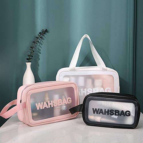 Toiletry Bags 3Pcs Portable PVC for Women Men,Clear Makeup Bags Cosmetic Pouch Organizer Waterproof with Zipper Handle,Transparent Travel Large Storage Toiletries(Pink) 5
