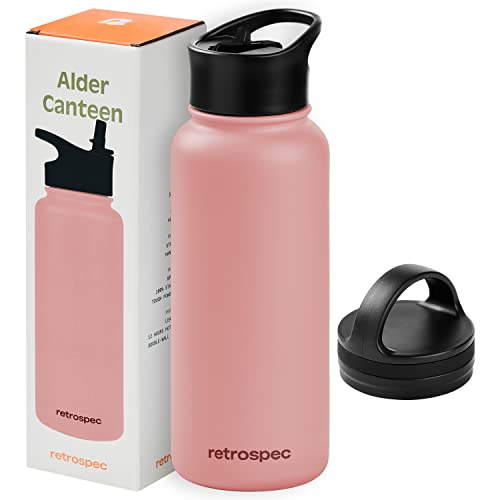 Retrospec Alder Insulated Water Bottle with Straw Lid & Handle Cap - Stainless Steel Wide Mouth Double-Wall Vacuum Insulated Thermos - BPA Free Leakproof Canteen - Melon, 32oz 1