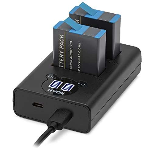 Koah Pro 2-Pack Rechargeable Lithium-Ion Battery Kit for GoPro HERO10/9 Black with Koah Dual Battery LCD Charger, Compatible but not Official GoPro Hero Action Camera Accessory, Includes USB-C Cable 4