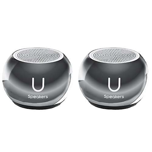 Fashionit U Speakers Mini Bluetooth Computer Speaker 2-Pack Bundle with Matching Speaker, Built-in Mic & Selfie Remote Control, for Workspace, Desktop, Laptop, Mobile, Tablet, PC - Mirror Hematite 1