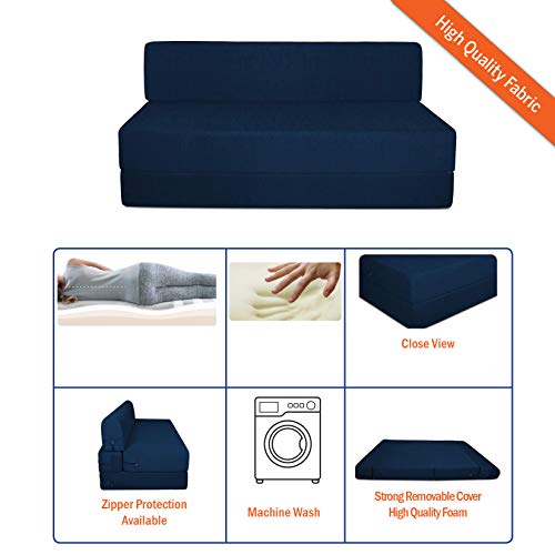 Urban Decor Three Seater Folding Sofa Cum Bed -Folding Out Mechanism - Comfortable for Guest and Kids- | 5' X 6' Feet, Blue 6