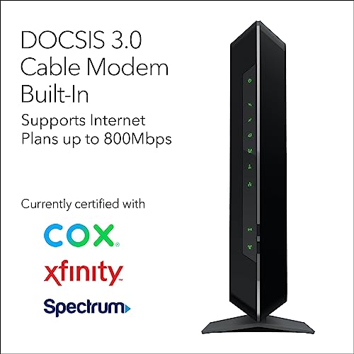 NETGEAR Nighthawk Modem Router Combo C7000-Compatible with Cable Providers Including Xfinity by Comcast, Spectrum, Cox,Plans Up to 800Mbps | AC1900 WiFi Speed | DOCSIS 3.0 3