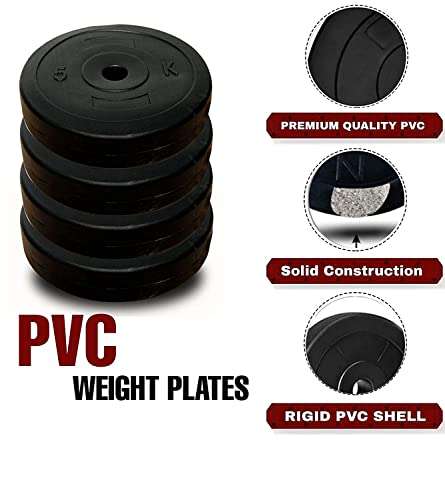 BODYFIT Home Gym Set Combo, Home Gym Kit, Gym Equipments, (15-100 Kg) with 3Ft Curl,5Ft Straight Rod, Flat Bench,14 inch Dumbbell Rods with Weight Plates, Exercise Set (40KG COMBO SET) 3