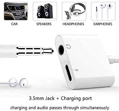 2Pack Lightning to 3.5mm Headphone Jack Adapter for iPhone,[Apple MFi Certified] 2 in 1 Headphone Adapter for iPhone Dongle Charger 3.5mm Jack AUX Audio Splitter for iPhone 12/11/XS /XR/X 8 7 iPad 6