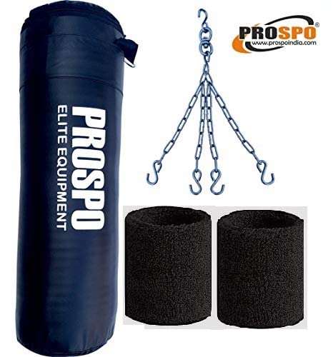 Prospo Punching Bag Srf 36 inch Unfilled with chain and Wrist Support Boxing Gym Set, Boxing Kit, Boxing Set for Men, Boxing Kit for Men, Punching Bag 36 inch Unfilled with chain and Wrist Support(Black) 2