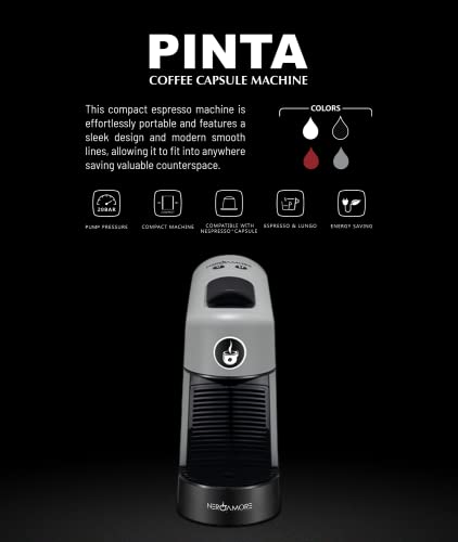NERO AMORE Espresso Machine for Nespresso Compatible Capsule Single Serve Coffee Maker Programmable Buttons for Espresso and Lungo, Premium 20 Bar High Pressure Pump 6