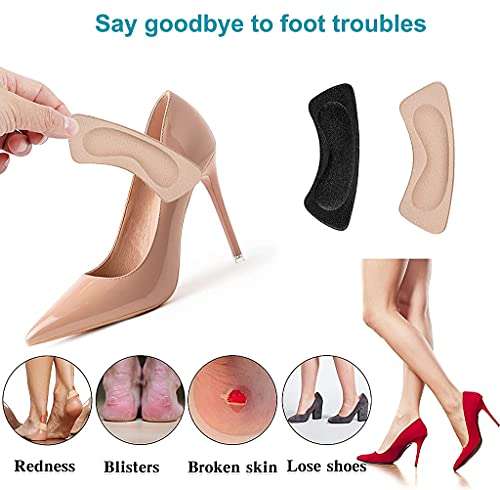 Prostuff.in Shoe Insole Reusable Heel Cushion Pads Soft Shoe Inserts Self-Adhesive Foot Care Protector Grips Liners Loose Shoes - for Women & Men- 4 Pairs (2 Black,2 Beige) 5