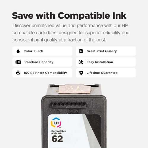 LD Products Remanufactured Replacement for HP 62 Black Ink Cartridge C2P04AN for Use with Envy 5540, 5540, 5544, 5545, 5546, 5547, Officejet 250 Mobile, 5740, 5741, 5742, 5743 (Standard Yield, 2-Pack) 6