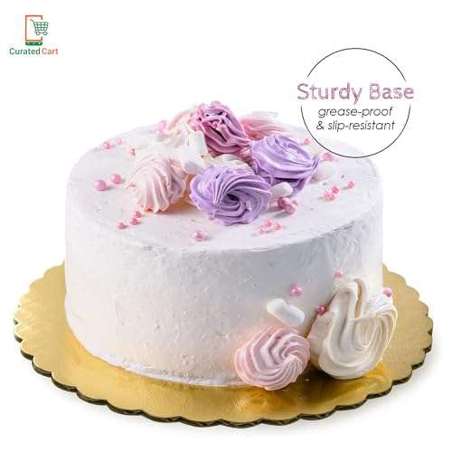 CURATED CART™ Cake Board Round Cake Boards - MDF Cardboard Disposable Cake Pizza Circle Scalloped Mate Gold Tart Decorating Base Stand (8 Inch (Pack of 10 Pcs)) 4