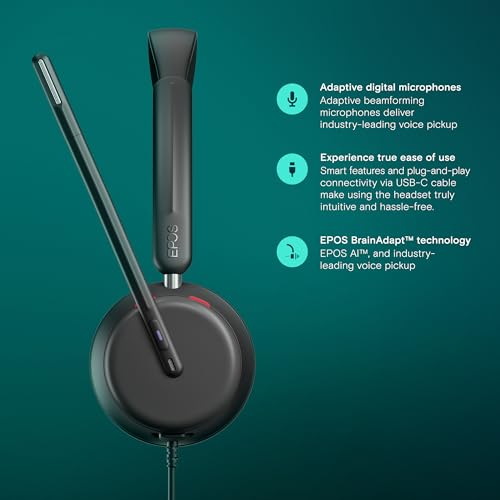 EPOS Impact 860T Double-Sided Wired USB C and USB A Headset with Noise-Canceling Mic, Microsoft Teams Certified, Super Wideband Audio, Comfortable Fit, Ideal for Business & Home Office Professionals 3